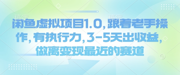 闲鱼虚拟项目1.0，跟着老手操作，有执行力，3-5天出收益，做离变现最近的赛道-天韵资源网