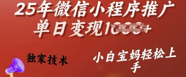 25年微信小程序推广单日变现多张，独家技术，小白宝妈轻松上手【揭秘】-天韵资源网