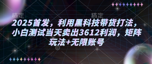 2025首发，利用黑科技带货打法，小白测试当天卖出3612利润，矩阵玩法+无限账号【揭秘】-天韵资源网