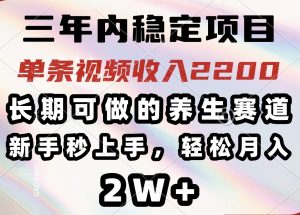 三年内稳定项目,长期可做的养生赛道,单条视频收入2200,新手秒上手,...-天韵资源网