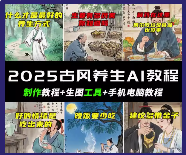 抖音AI古风养生视频教程日入五张 轻松涨粉 10W+-天韵资源网