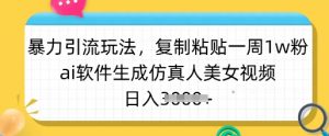 暴力引流玩法,复制粘贴一周1w粉,ai软件生成仿真人美女视频,日入多张-天韵资源网