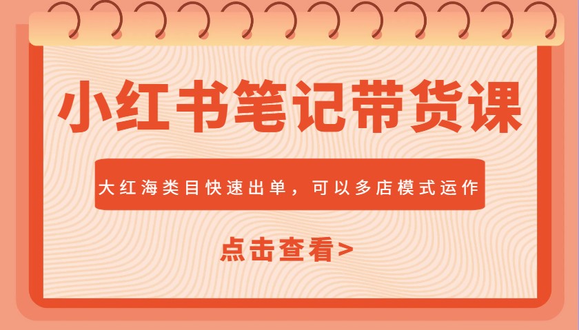 小红书笔记带货课，大红海类目快速出单，市场大，可以多店模式运作-天韵资源网
