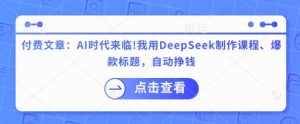 付费文章：AI时代来临！我用DeepSeek制作课程、爆款标题，自动挣钱-天韵资源网