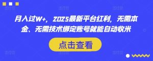 月入过W+,2025最新平台红利,无需本金、无需技术绑定账号就能自动收米-天韵资源网