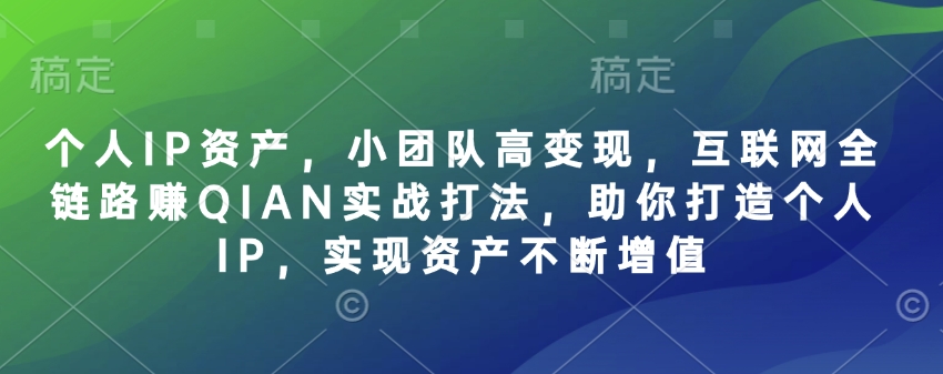 个人IP资产，小团队高变现，互联网全链路赚QIAN实战打法，助你打造个人IP，实现资产不断增值-天韵资源网