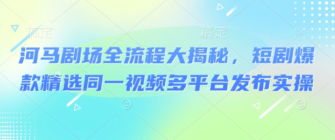 河马剧场全流程大揭秘，短剧爆款精选同一视频多平台发布实操-天韵资源网