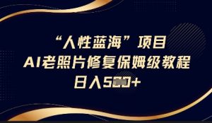 人性蓝海AI老照片修复项目保姆级教程,长期复购,轻松日入5张-天韵资源网