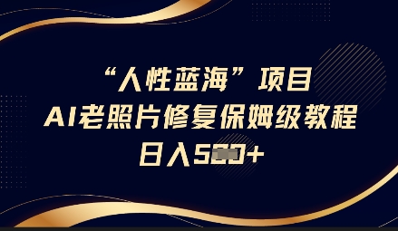 人性蓝海AI老照片修复项目保姆级教程，长期复购，轻松日入5张-天韵资源网