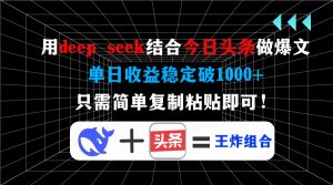 用deep seek结合今日头条做爆文,单日收益稳定破1000+,只需简单复制粘...-天韵资源网