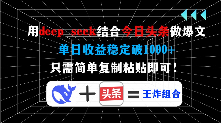 用deep seek结合今日头条做爆文，单日收益稳定破1000+，只需简单复制粘…-天韵资源网