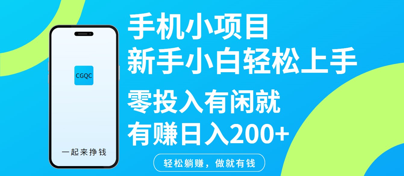 手机小项目新手小白轻松上手零投入有闲就有赚日入200+-天韵资源网