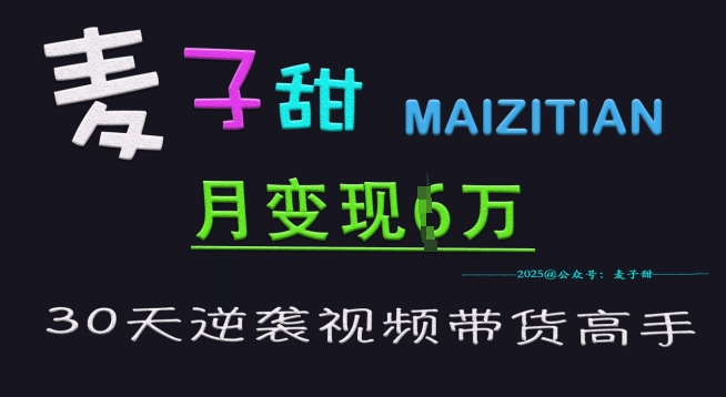 麦子甜30天逆袭视频带货高手，单月变现6W加特训营-天韵资源网