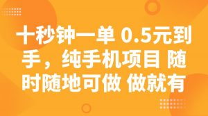 十秒钟一单 0.5元到手,纯手机项目 随时随地可做 做就有-天韵资源网
