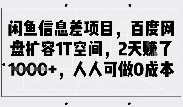 闲鱼信息差项目，百度网盘扩容1T空间，2天收益1k+，人人可做0成本-天韵资源网