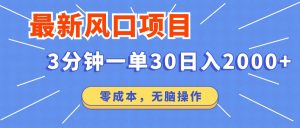 最新短剧项目操作，3分钟一单30。日入2000左右，零成本，无脑操作。-天韵资源网