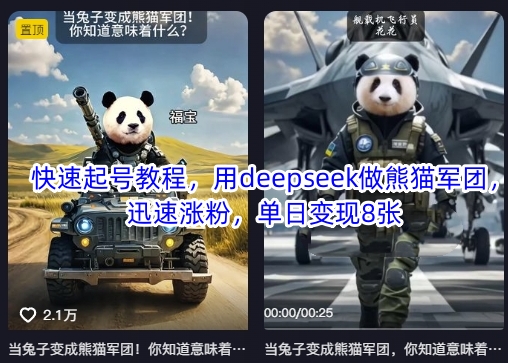 快速起号教程，用deepseek做熊猫军团，迅速涨粉，单日变现8张-天韵资源网