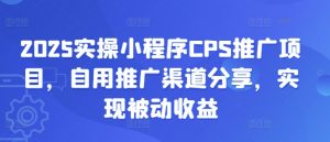 2025实操小程序CPS推广项目,自用推广渠道分享,实现被动收益-天韵资源网