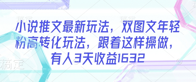 小说推文最新玩法，双图文年轻粉高转化玩法，跟着这样操做，有人3天收益1632-天韵资源网