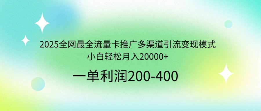 2025全网最全流量卡推广多渠道引流变现模式，小白轻松月入20000+-天韵资源网