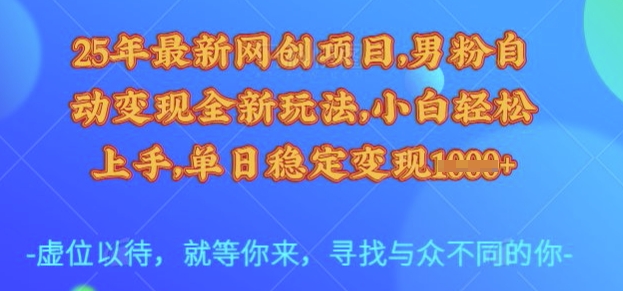 25年最新网创项目，男粉自动变现全新玩法，小白轻松上手，单日稳定变现多张【揭秘】-天韵资源网