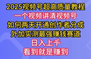 2025视频号超高质量教程,两天开通创作者分成,外加实测最强挣钱赛道,日入多张-天韵资源网