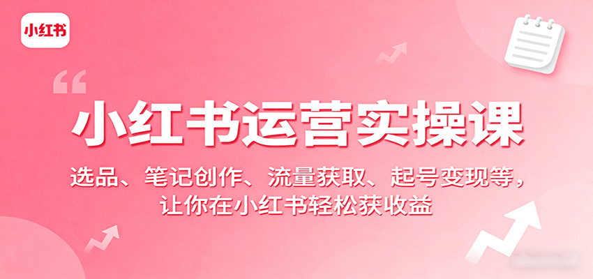 小红书运营实操课：选品、笔记创作、流量获取、起号变现等，让你在小红书轻松获收益-天韵资源网