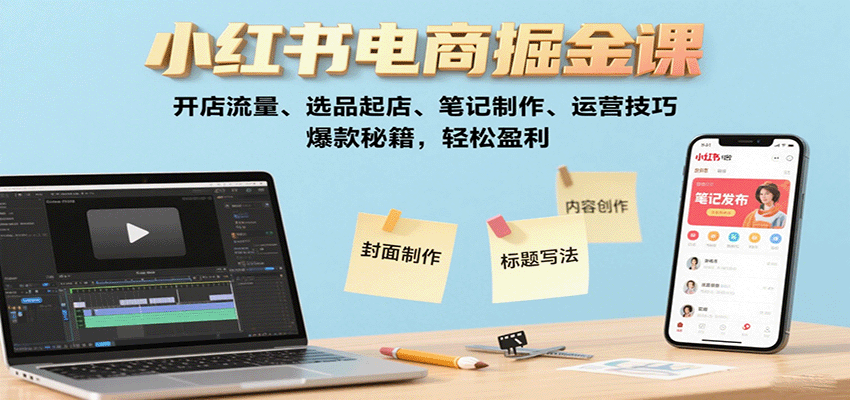 小红书电商掘金课：开店流量、选品起店、笔记制作、运营技巧，爆款秘籍，轻松盈利-天韵资源网