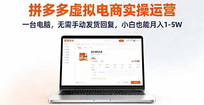 拼多多虚拟电商实操运营，一台电脑，无需手动发货回复，小白也能月入1-5W-天韵资源网
