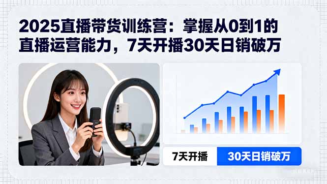 2025直播带货训练营：掌握从0到1的直播运营能力，7天开播30天日销破万-天韵资源网