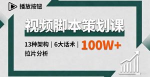 视频脚本策划课，13种架构、6大话术、拉片分析，单条播放百万+-天韵资源网