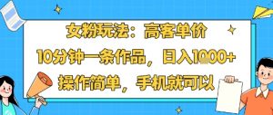 女粉玩法：高客单价，10分钟一条作品，日入1k+操作简单，手机就可以-天韵资源网