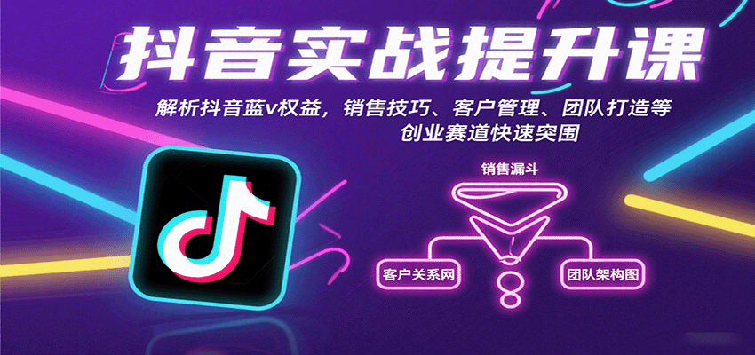 抖音实战提升课：解析抖音蓝v权益，销售技巧、客户管理、团队打造等创业赛道快速突围-天韵资源网