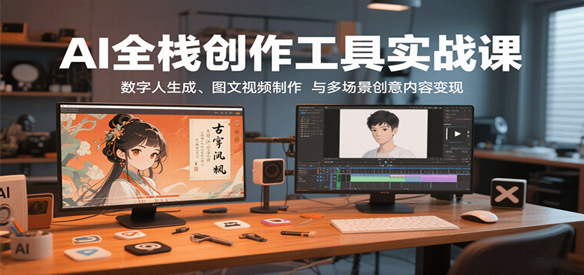 AI全栈创作工具实战课：数字人生成、图文视频制作与多场景创意内容变现-天韵资源网