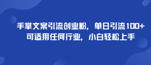 手掌文案引流创业粉，单日引流100+，可适用任何行业，小白轻松上手-天韵资源网