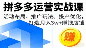 拼多多运营实战课，活动布局、推广玩法、投产优化，打造月入3w+赚钱店铺-天韵资源网