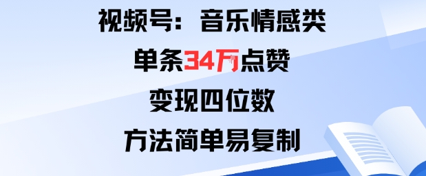 视频号分成计划新玩法：音乐情感类单条34W点赞，变现四位数，方法简单易复制-天韵资源网
