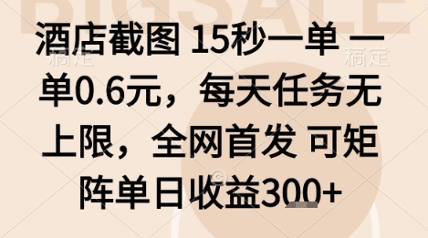 酒店截图项目，15秒一单，一单0.6米，每天任务无上限，全网首发可矩阵单日收益3张+【揭秘】-天韵资源网