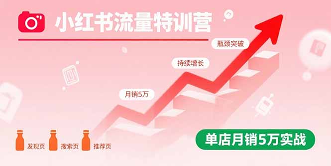 小红书流量特训营：突破流量瓶颈，实现店铺持续增长，单店月销5万实战-天韵资源网