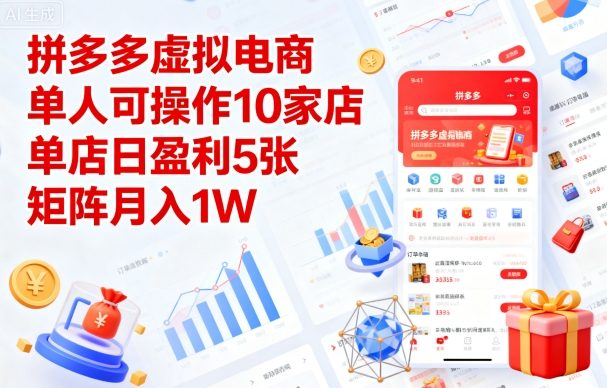 拼多多虚拟电商，单人可操作10家店，单店日盈利5张，矩阵月入1W+【揭秘】-天韵资源网