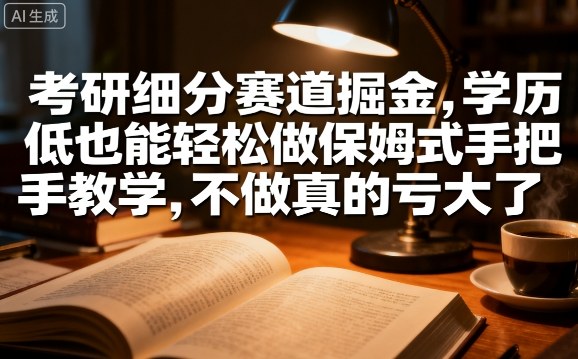 考研细分赛道掘金，日入1k+，学历低也能轻松做保姆式手把手教学，不做真的亏大了【揭秘】-天韵资源网