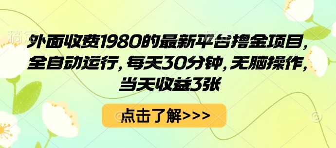 外面收费1980的最新平台撸金项目，全自动运行，每天30分钟，无脑操作，当天收益3张【揭秘】-天韵资源网