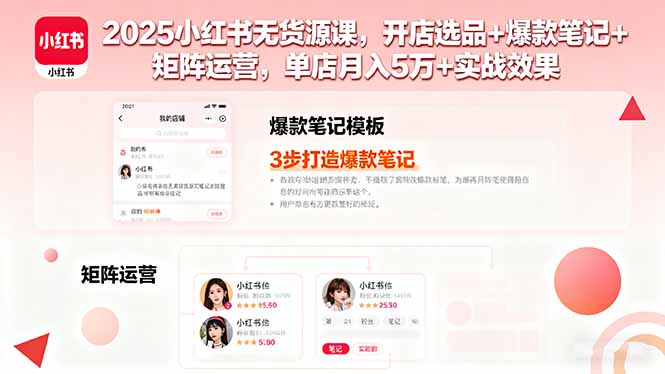 2025小红书无货源课，开店选品+爆款笔记+矩阵运营，单店月入5万+实战效果-天韵资源网