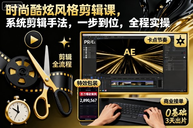 时尚酷炫风格剪辑课,系统剪辑手法,一步到位,全程实操-天韵资源网