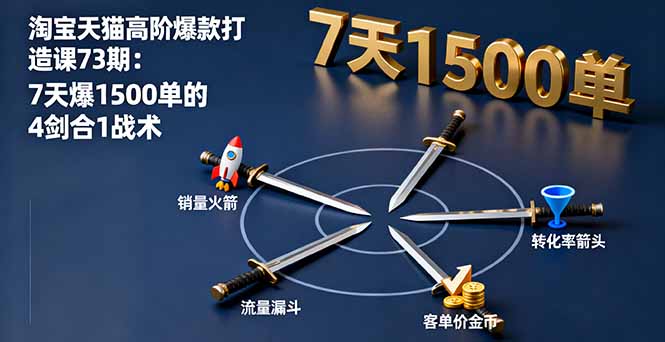淘宝天猫高阶爆款打造课73期：7天爆1500单的4剑合1战术-天韵资源网