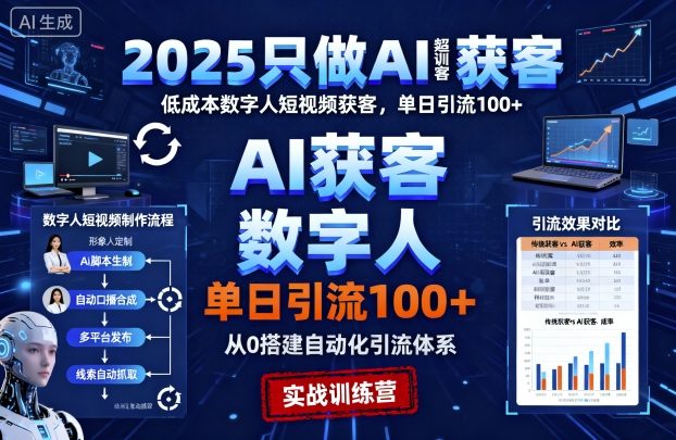 2025只做AI获客，AI超级获客实训营，低成本数字人短视频获客，单日引流100+-天韵资源网