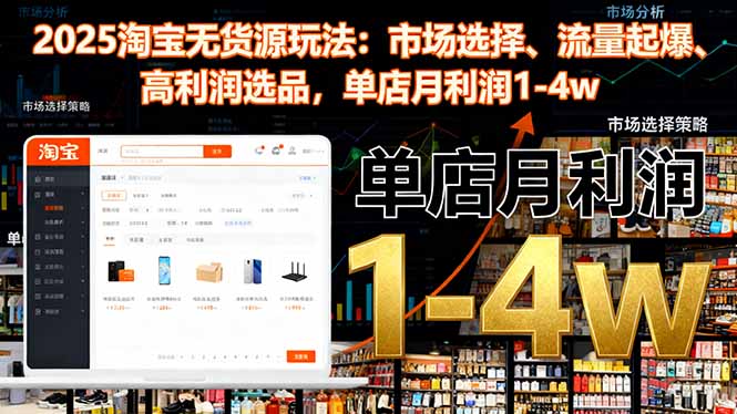 2025淘宝无货源玩法:市场选择、流量起爆、高利润选品,单店月利润1-4w-天韵资源网