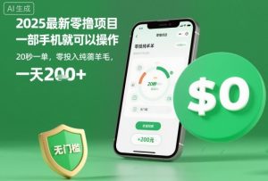 2025最新零撸项目，一部手机就可以操作，20秒一单，零投入纯薅羊毛，无门槛，一天200+【揭秘】-天韵资源网