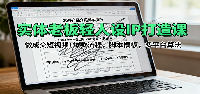 实体老板轻人设IP打造课：做成交短视频+爆款流程，脚本模板，多平台算法-天韵资源网