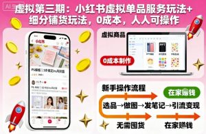 虚拟第三期:小红书虚拟单品服务玩法+细分铺货玩法,0成本,人人可操作-天韵资源网